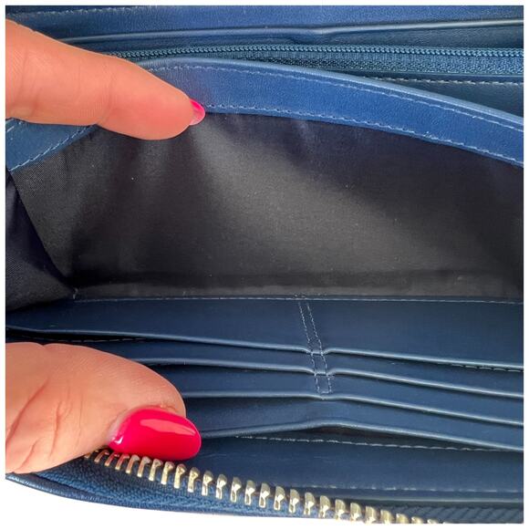 COACH Madison Blue Laser Cut Leather Accordion Zip-Around Wallet - Picture 10 of 12